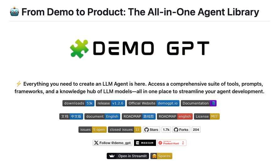 DemoGPT - The All-in-One Agent Library